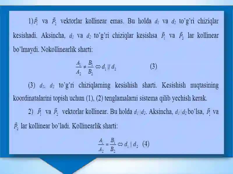 Tekislikdagito’g’richiziqningo’zarovaziyatlari.To’g’richiziqlarningdastasivabog’lami 4