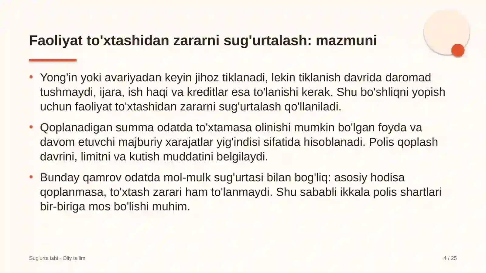 arxitektura byurolarida faoliyat to'xtab qolishidan ko'rilgan zararni sug'urtalash 5562 4