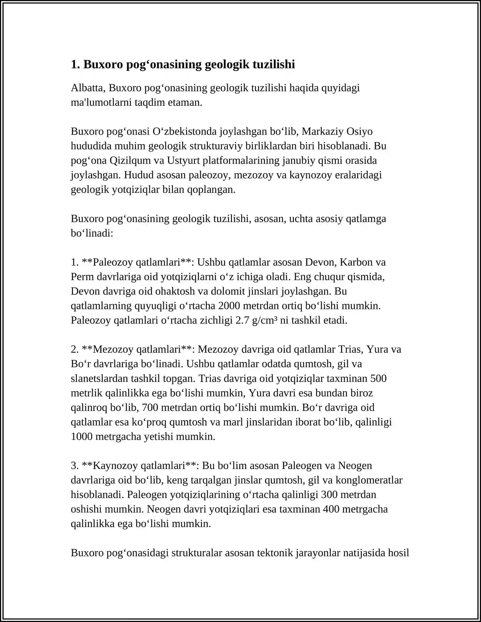 BUXORO POG‘ONASI QUYI-O‘RTA YURA YOTQIZIQLARINING ISTIQBOLLI RESURSLARI BAHOLASH (HAJMIY-GENETIK METODI YORDAMIDA) 4