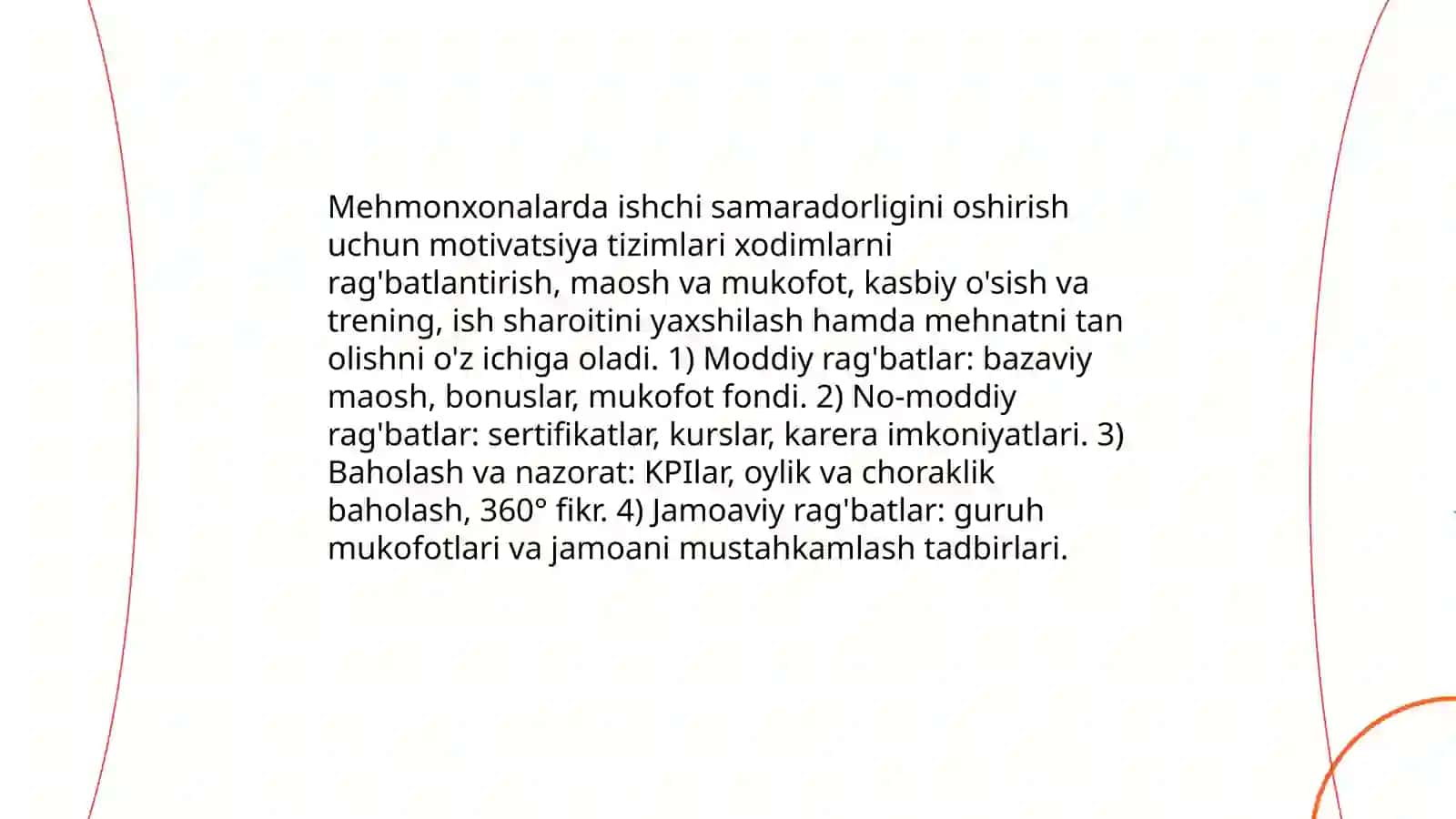 Mehmonxonalarda ishchilarni boshqarish va motivatsiya qilish usullari 4