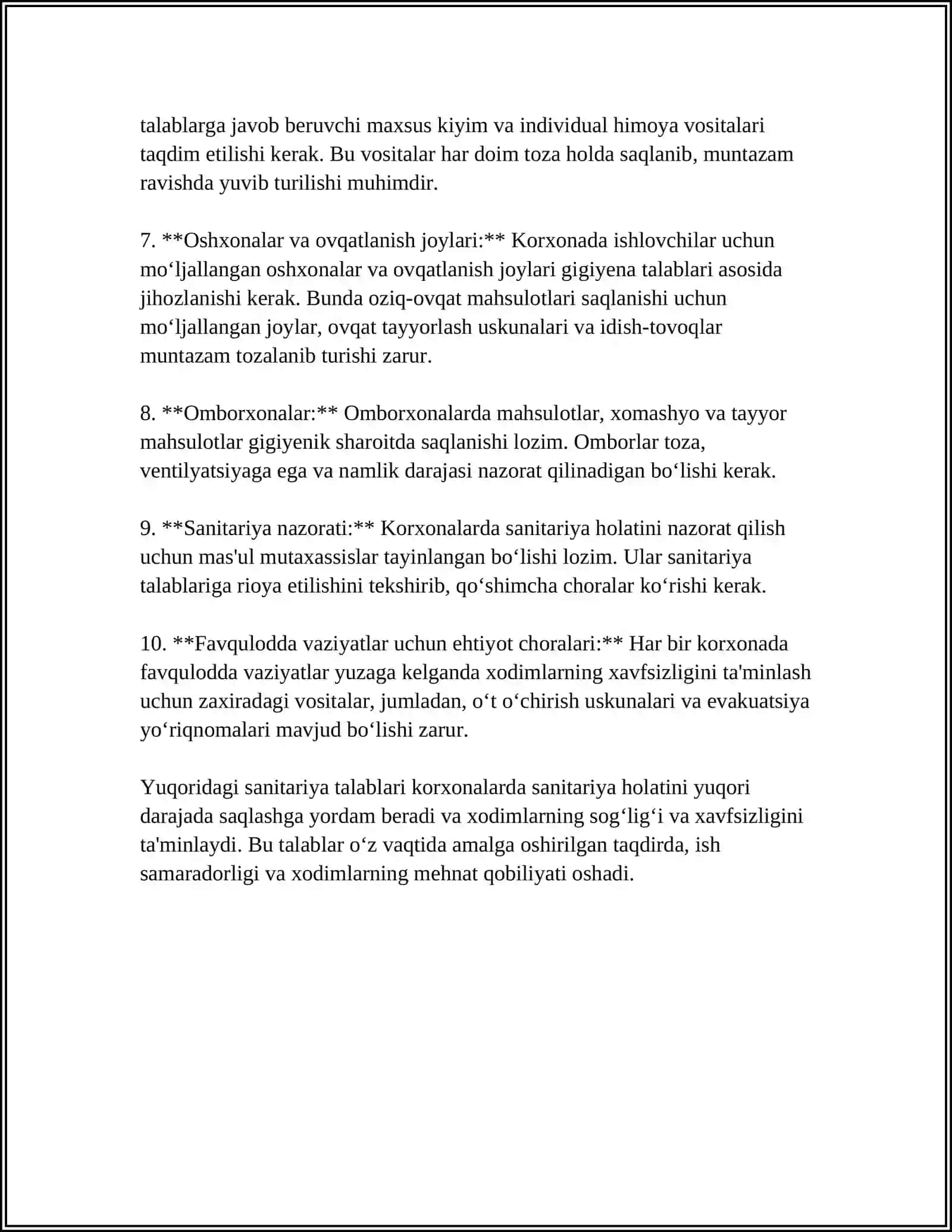 KORXONADA SANITARIYA- MAISHIY BINO VA XONALARIGA QO‘YILADIGAN TALABLAR 4