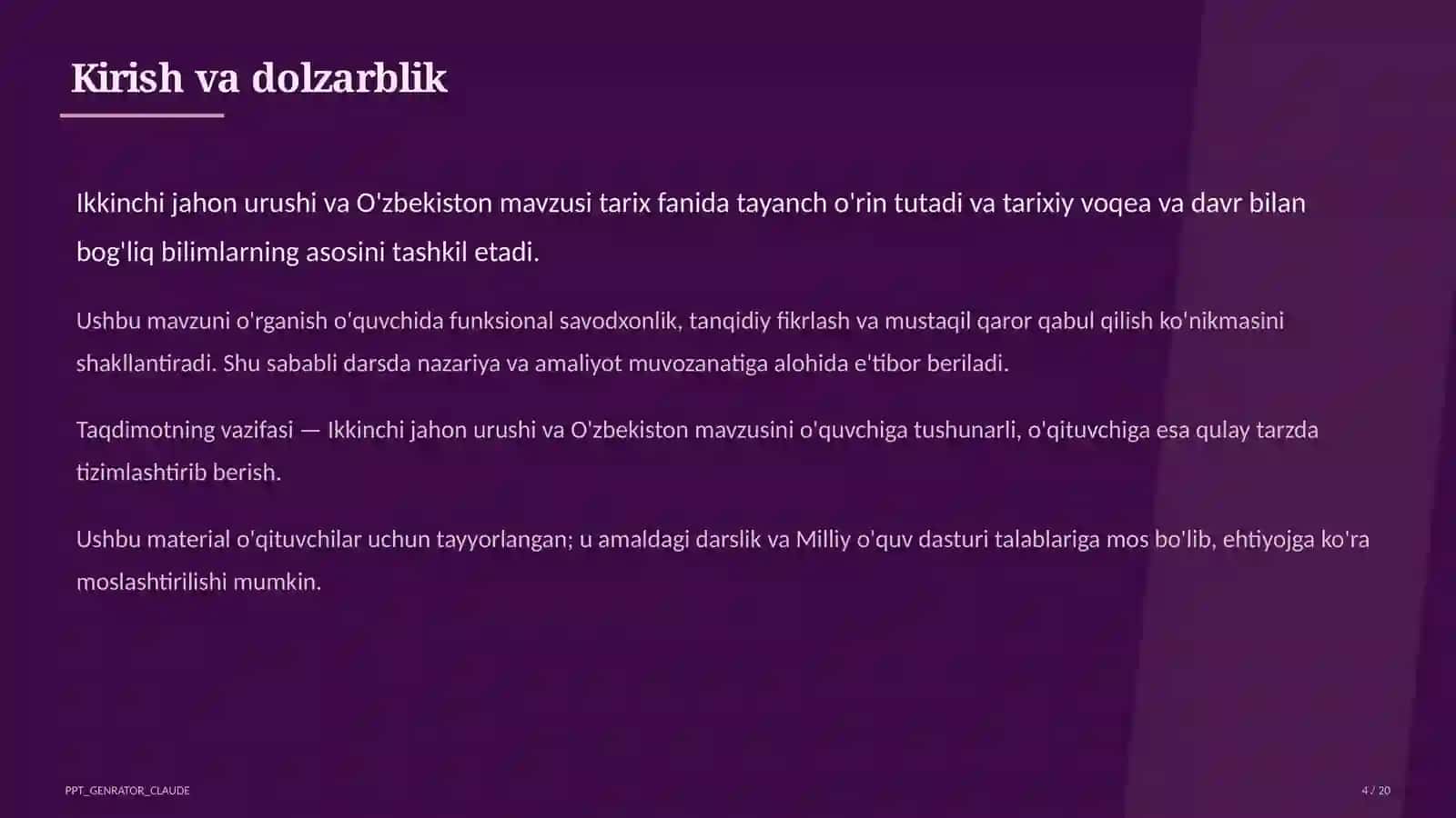 Ikkinchi jahon urushi va O'zbekiston (10-sinf) 4