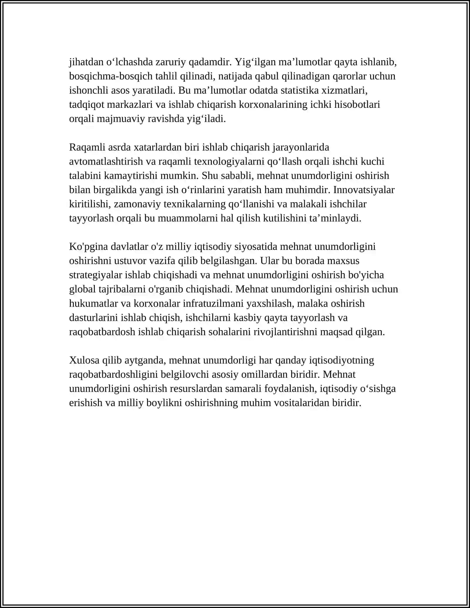 MEHNAT UNUMDORLIGINI XISOBLASH VA MA'LUMOTLAR 4