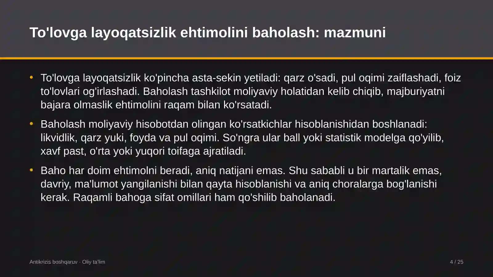 qorako'lchilikda to'lovga layoqatsizlik ehtimolini baholash 7841 4