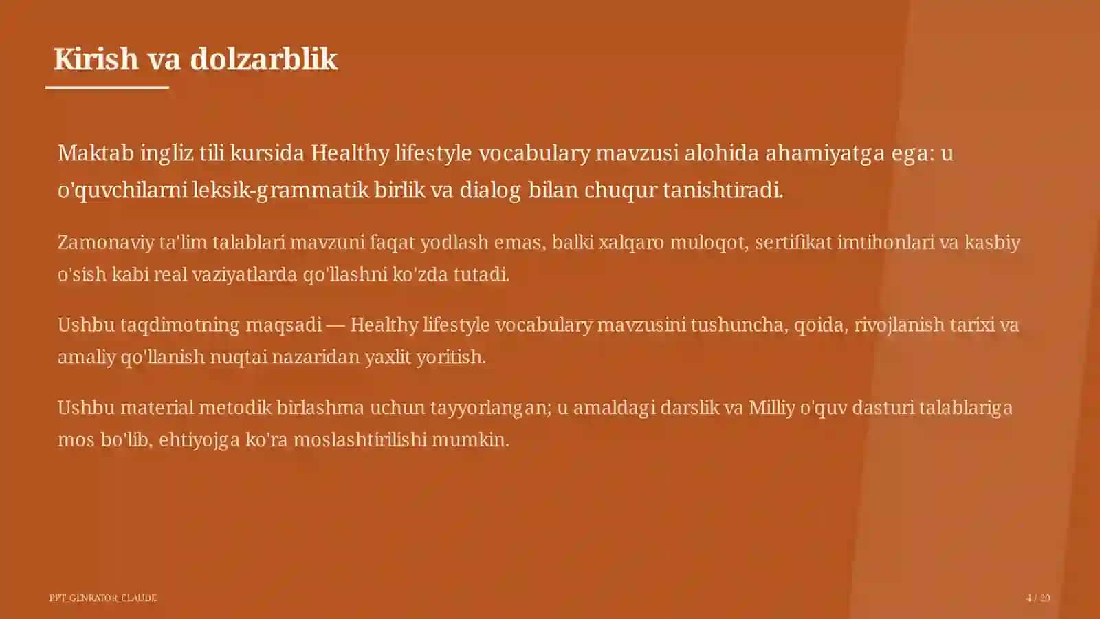 Healthy lifestyle vocabulary (7-sinf) 4