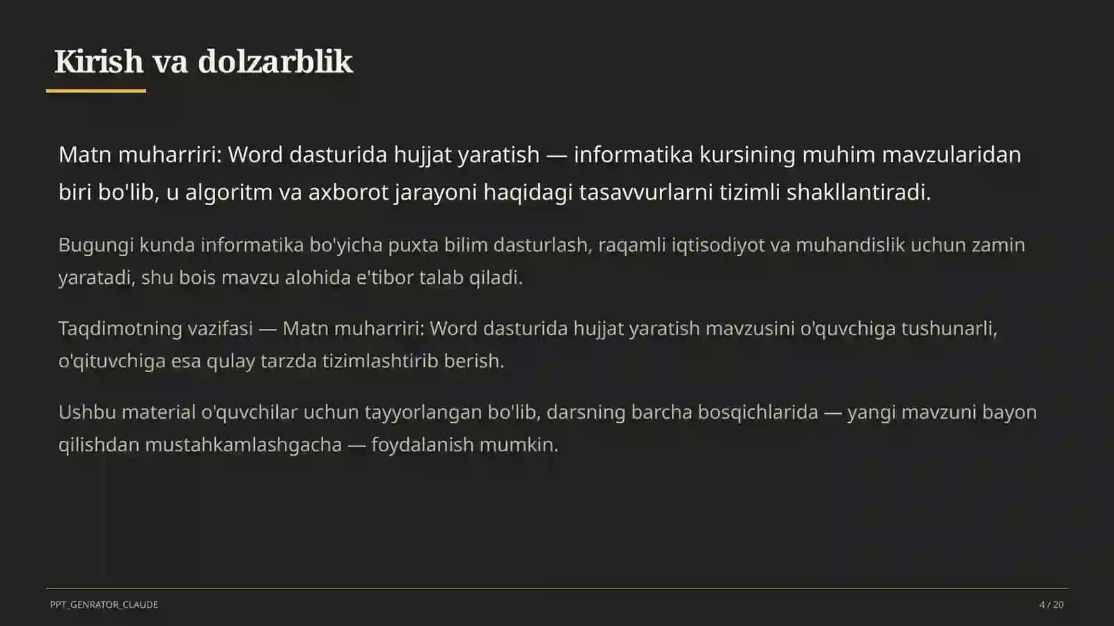 Word dasturida hujjat yaratish (6-sinf) 4
