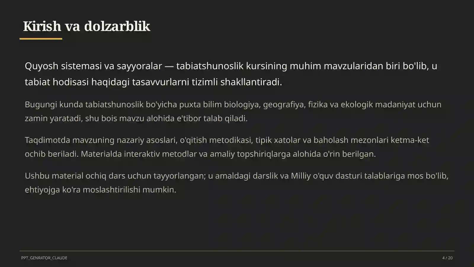 Quyosh sistemasi va sayyoralar (4-sinf) 4