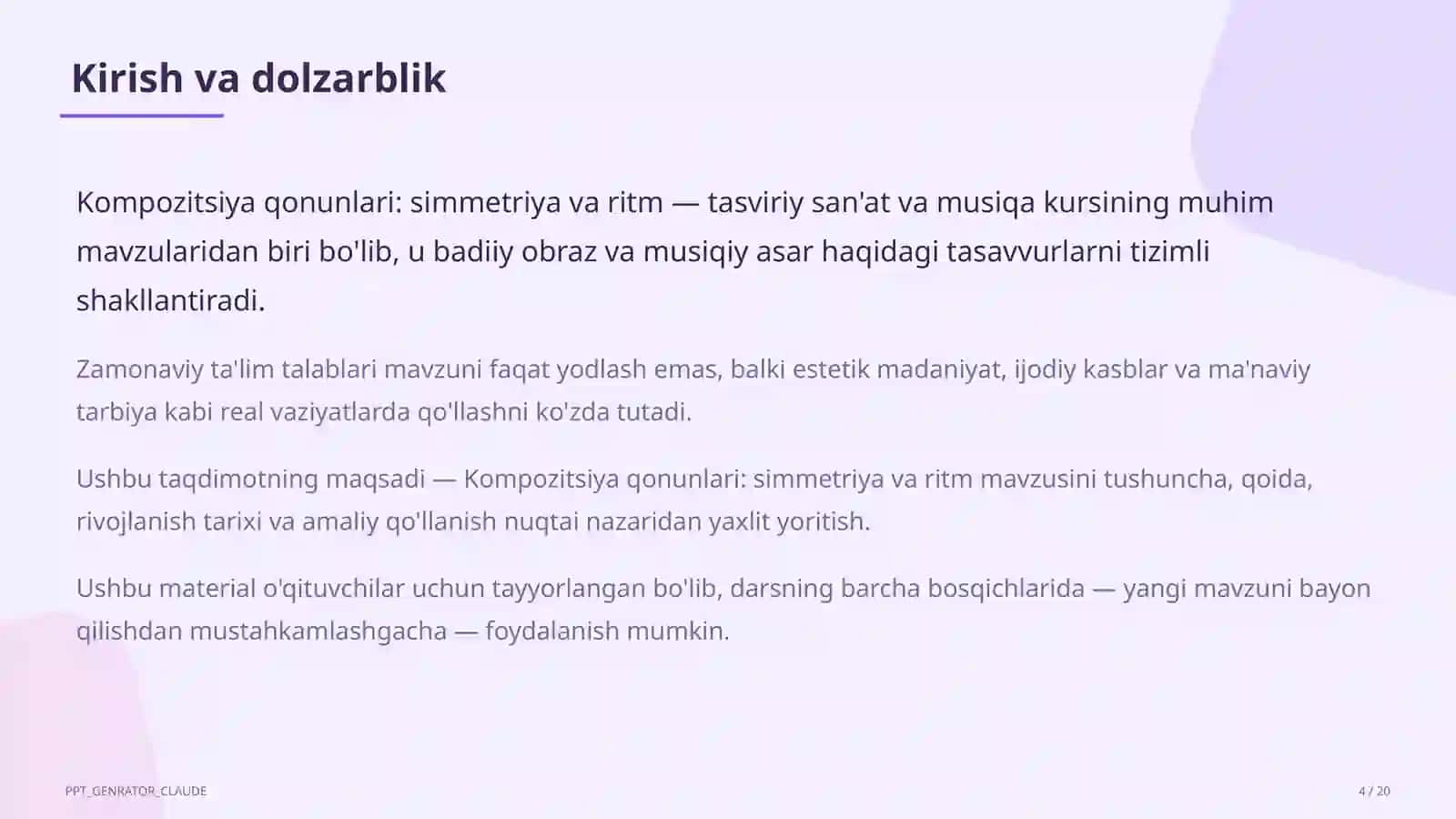 Kompozitsiya qonunlari: simmetriya va ritm (7-sinf) 4