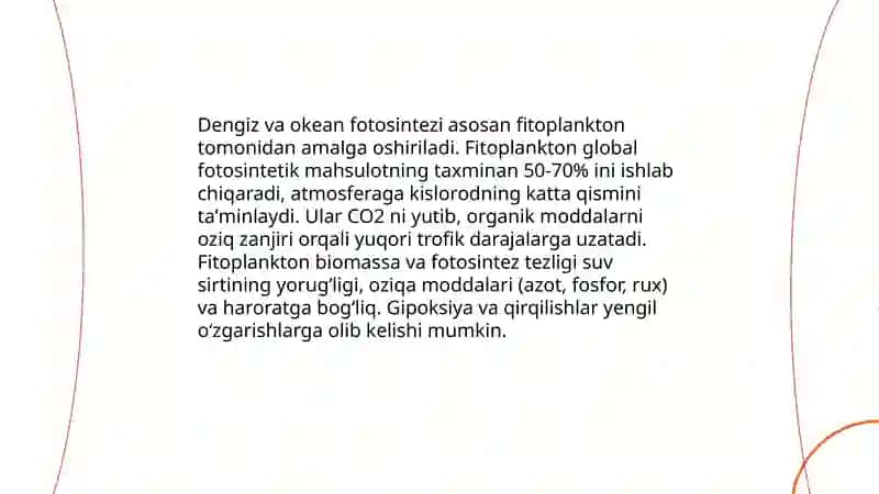 Sayyoramizning fotosintetik mahsuldorligi mavzusida 8 ta listga 4