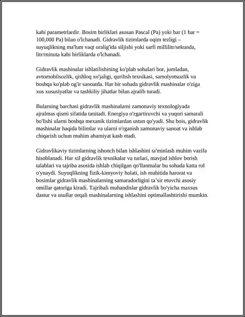 SUYUQLIKNI HARAKATLANTIRUVCHI GIDRAVLIK MASHINALAR TO'G'RISIDA UMUMIY MA'LUMOTLAR 4