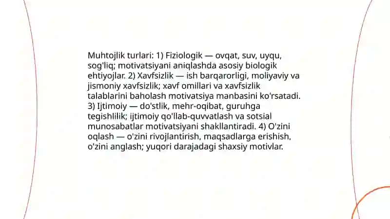 Muhtojlik motiv va motivatsiyalarni aniqlash 4