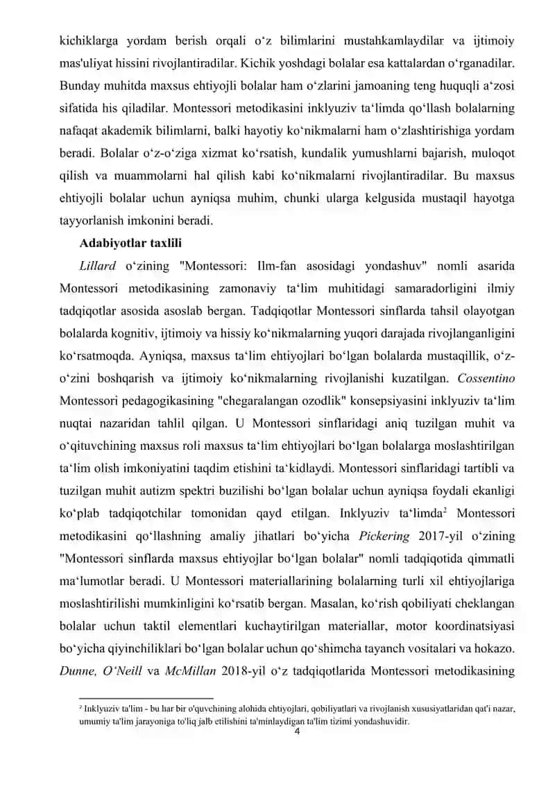 Ta‘lim tizimida  inklyuziv ta‘limni joriy etishda Montessori metodikasini qo‘llash yo‘llari. 4