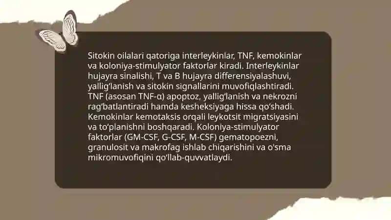 Interferon va Sitokinlar, ta'sir mexanizmi. Immunopatologiya, o'sma hujayralarini kelib chiqishdagi ahamiyati 4