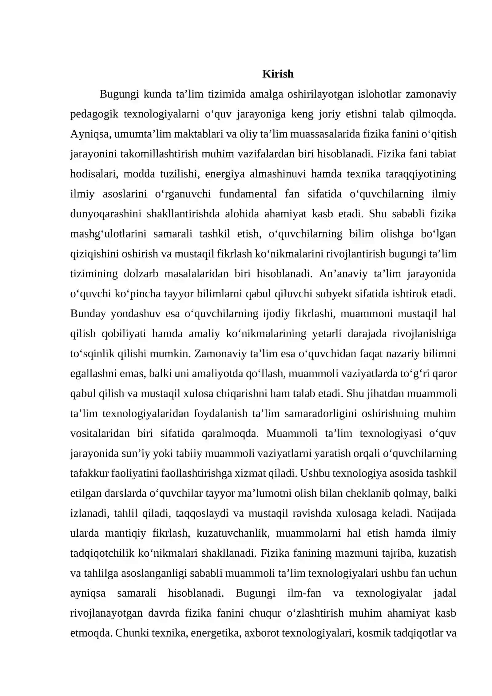 Fizikadan mashg‘ulotlarda muammoli ta’lim texnologiyalaridan foydalanish. 4