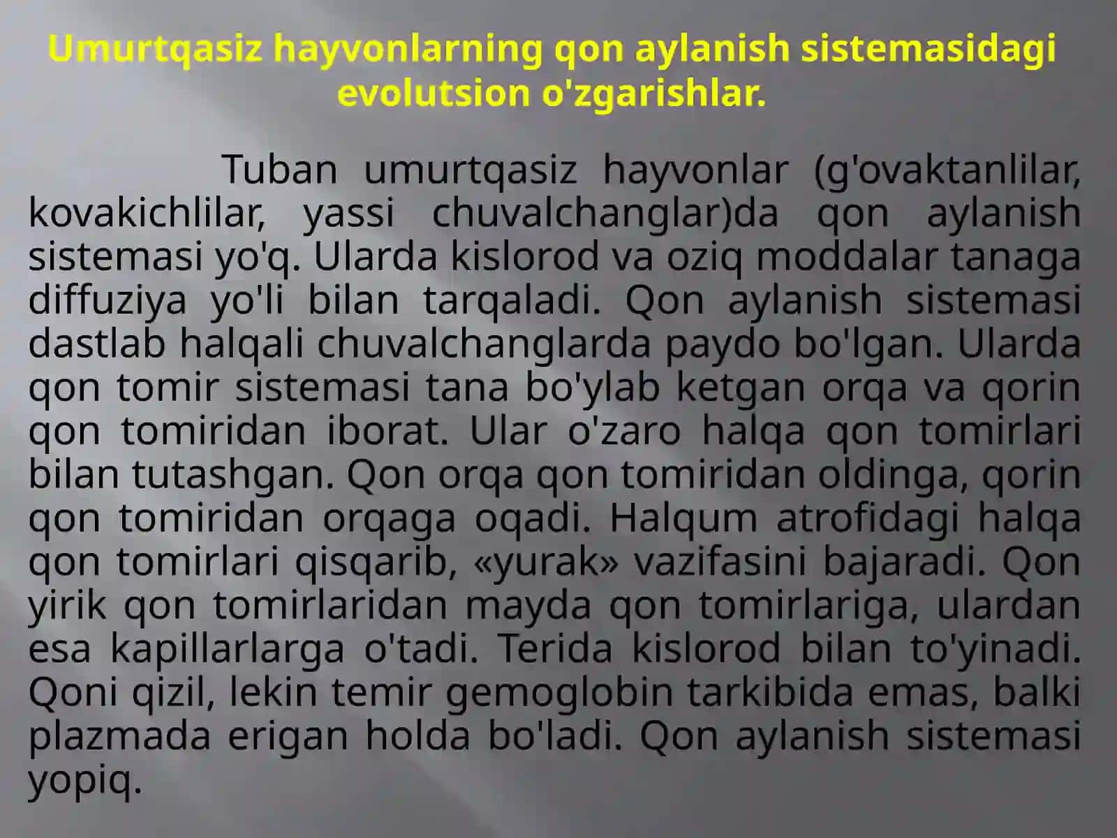 HAYVONLARNING QON AYLANISH ORGANLARIEVOLUTSIYASI 4