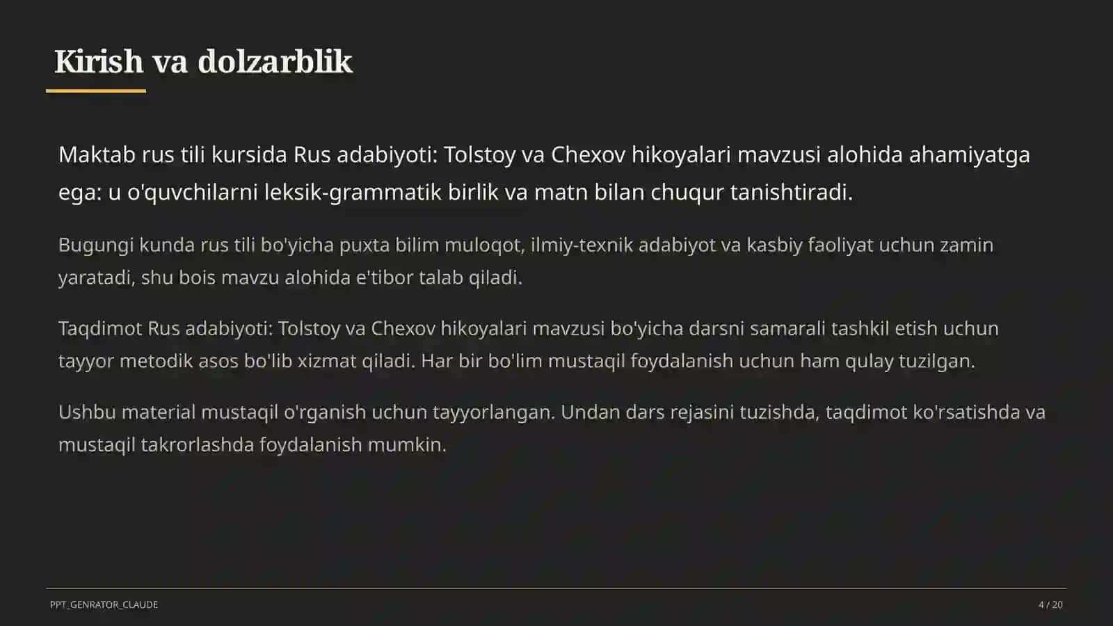 Rus adabiyoti: Tolstoy va Chexov hikoyalari (10-sinf) 4