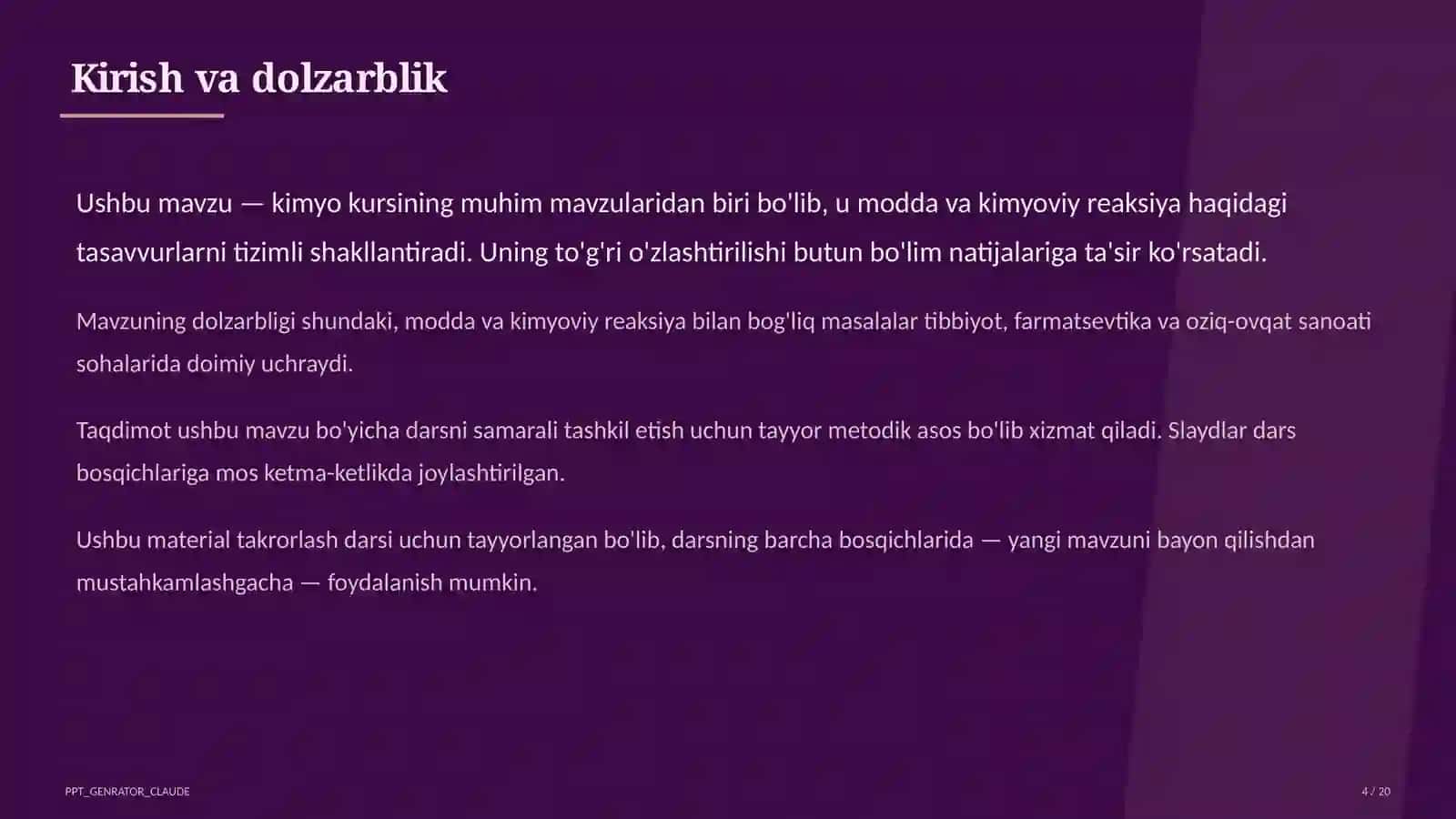 Kimyo (7–11) — takrorlash darsi uchun 4