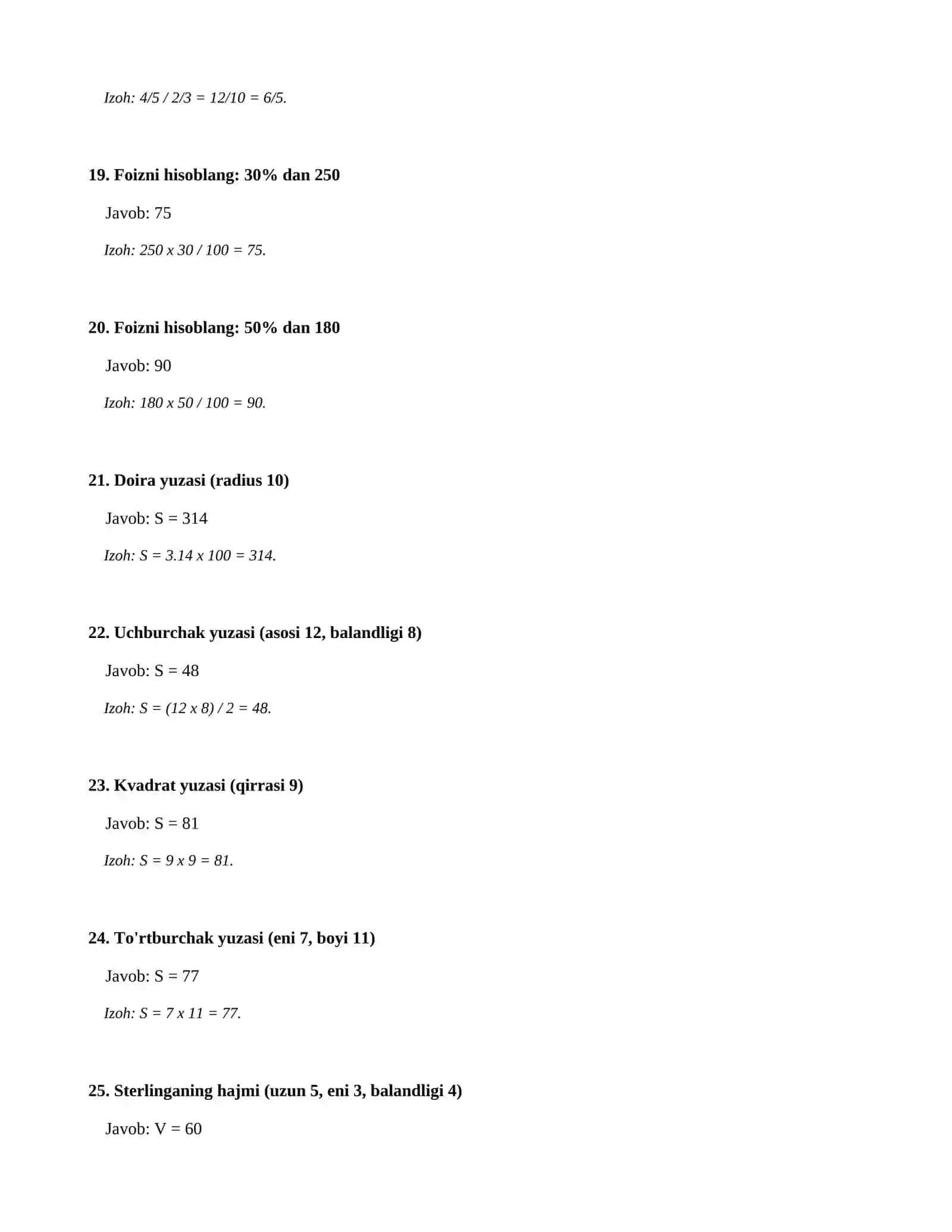 4-sinf Matematika fanidan Nazorat ishi 4
