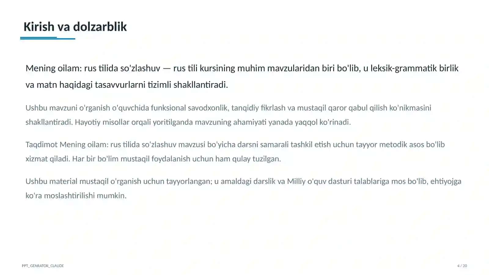 Mening oilam: rus tilida so'zlashuv (3-sinf) 4
