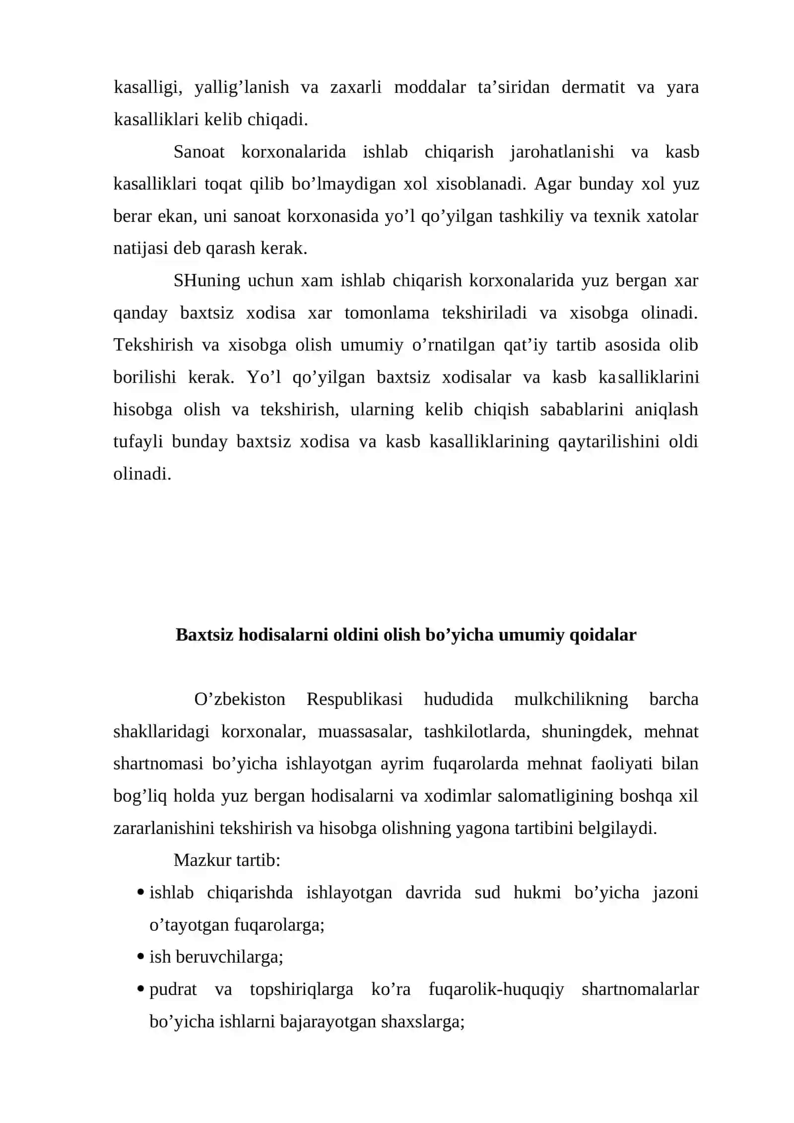 Ishlab chiqarishda baxtsiz va ishlovchilar sog’lig’iga zarar keltiruvchi boshqa hodisalardi taftish qilish va kerakli hujjatlardi rasmiylashtirish 4