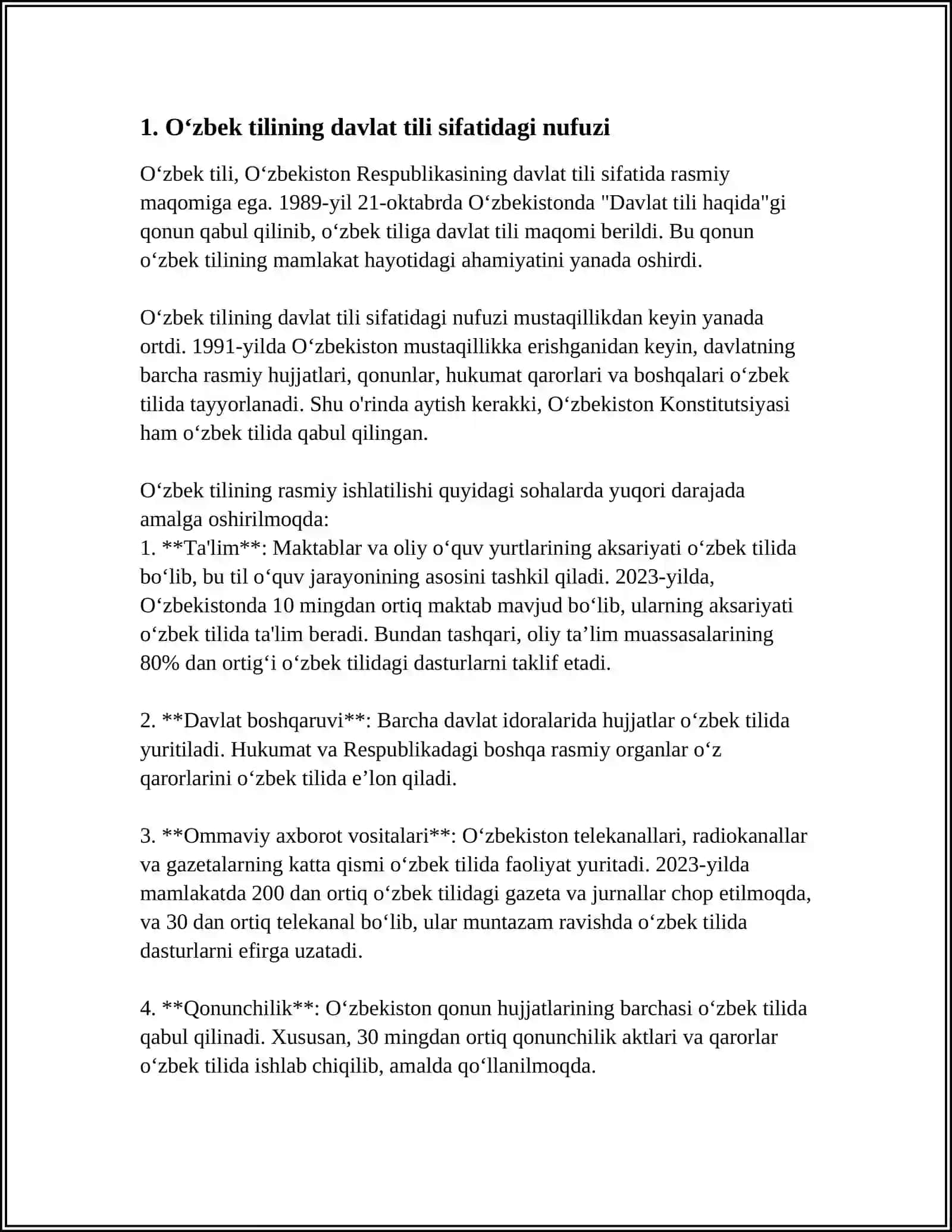 O‘ZBEKISTON RESPUBLIKASI OLIY TA’LIM FAN VA INNOVATSIYA VAZIRLIGI 4