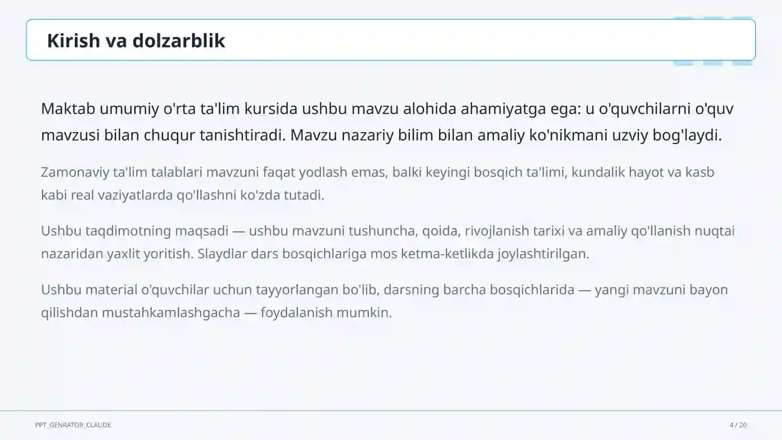 Dars rejasi 4