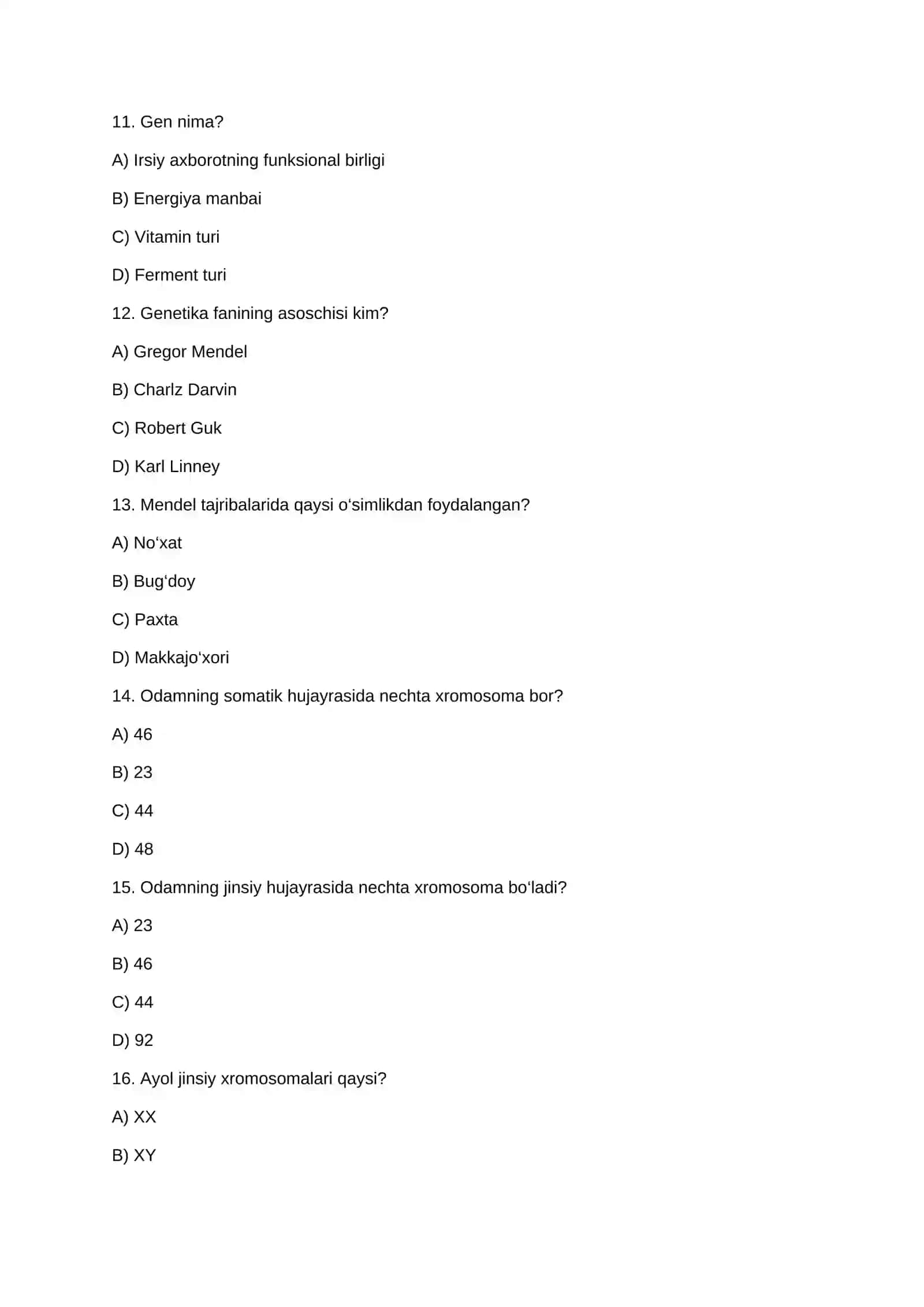 BIOLOGIYA FANIDAN 100 TA MAVZULASHTIRILGAN TEST 4