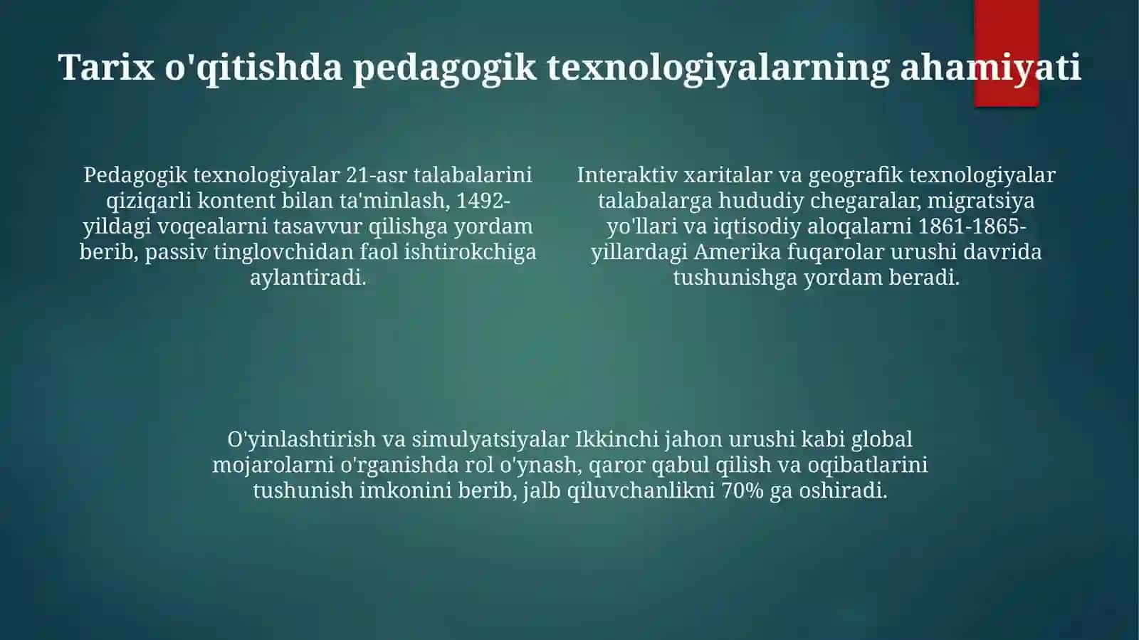 Pedagogik texnologiyalar: Ta'rif va tarix o'qitishdagi ahamiyati 4