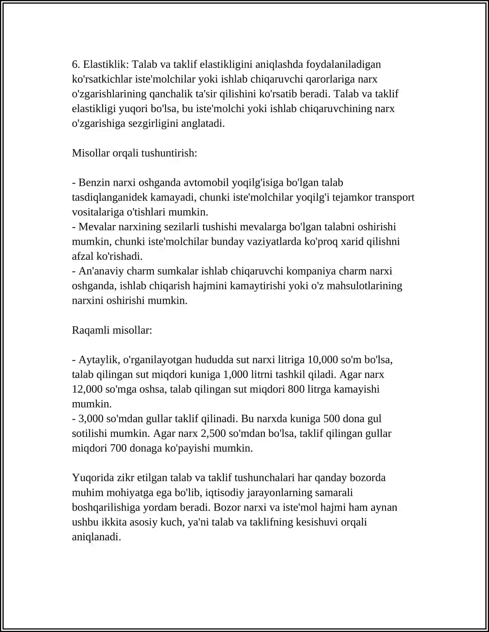 TALAB, TAKLIF, BOZOR MUVOZANATI 4