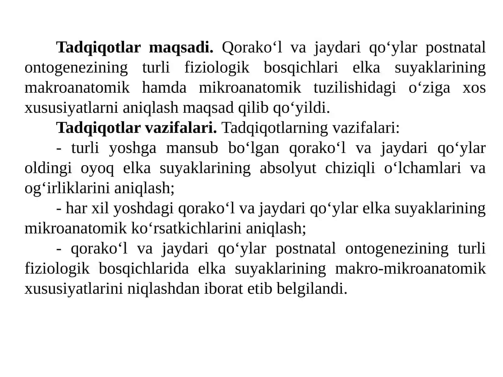 Turli yoshdagi qo‘ylar elka suyagining makro-mikroanatomik tuzilishining o‘ziga xos jihatlari 4