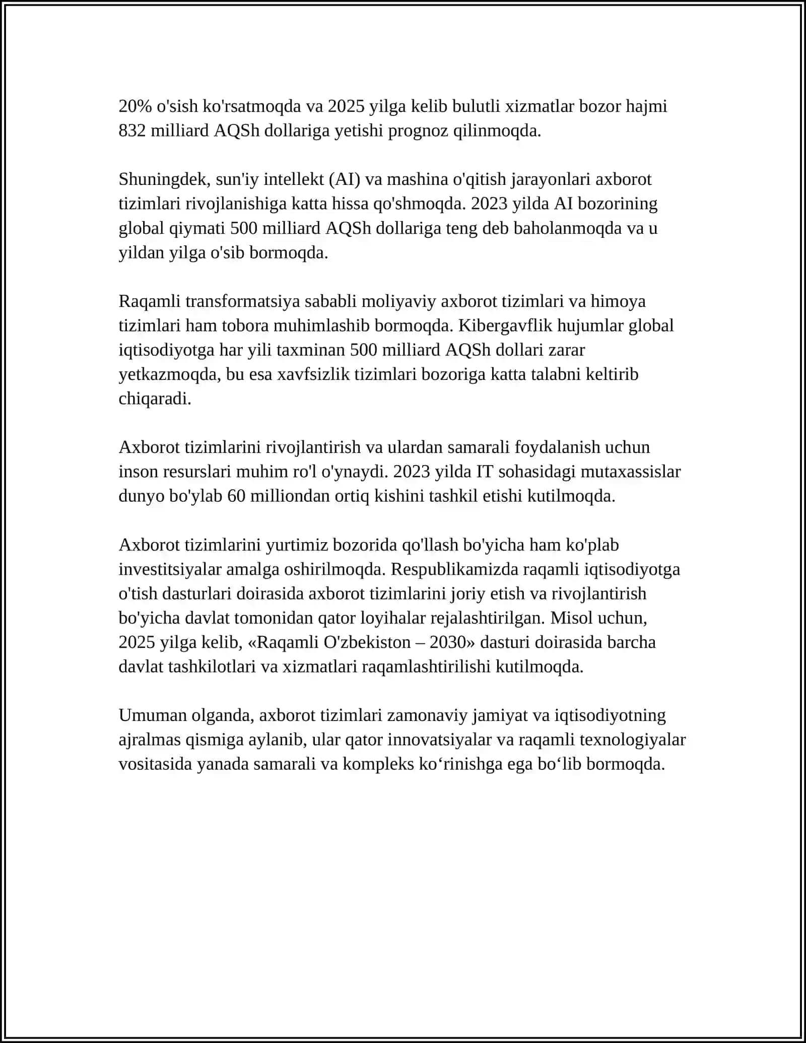 MUSTAQIL ISH Mavzu: AXBOROT TAYYORLASH 4