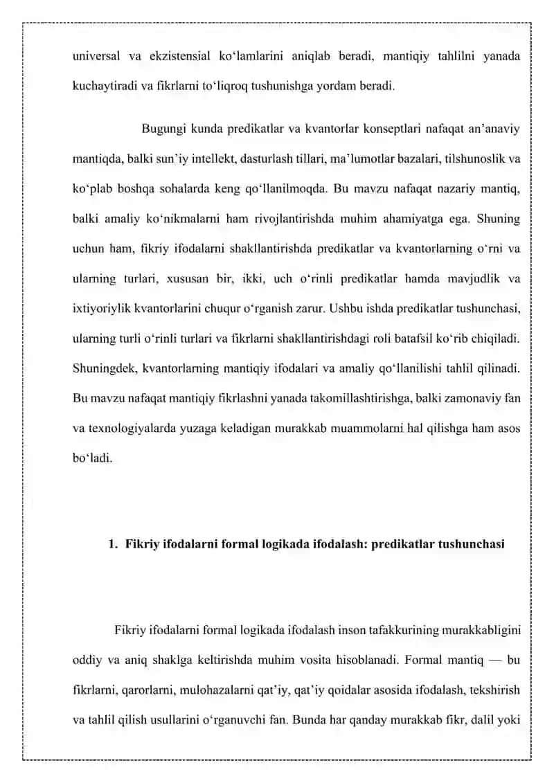 Fikriy ifodalarni shakllantirishda predikatlar. Bir, ikki, uch o’rinli predikatlar 4