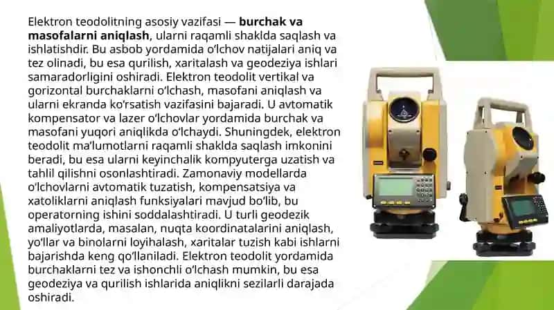 Elektronteodolit turlari, tasnifi, tuzilishi, qismlari 4