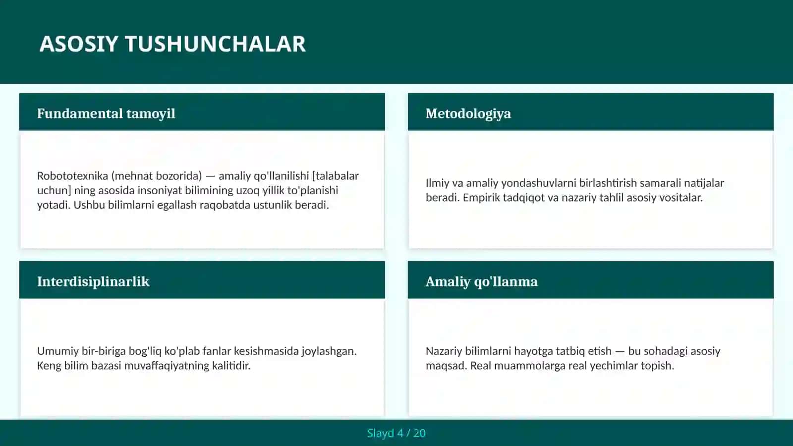 Robototexnika (mehnat bozorida) — amaliy qo'llanilishi [talabalar uchun] 4