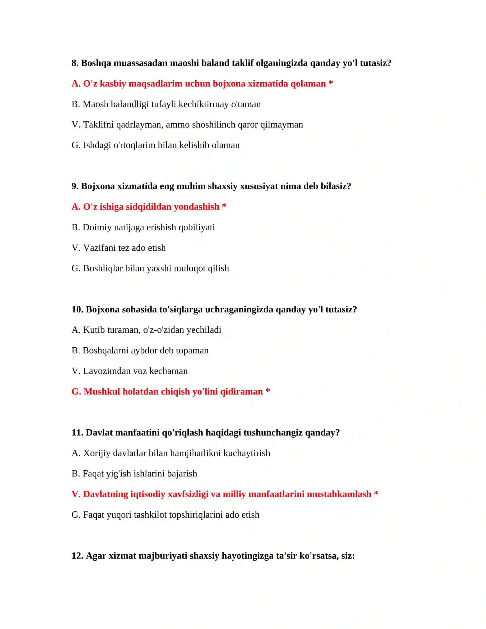 Bojxona organlariga kirish testlari 4