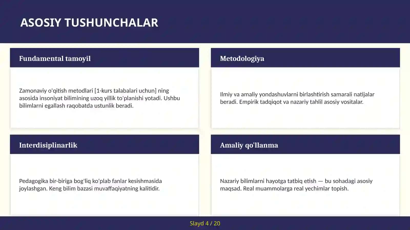 Zamonaviy o'qitish metodlari [1-kurs talabalari uchun] 4