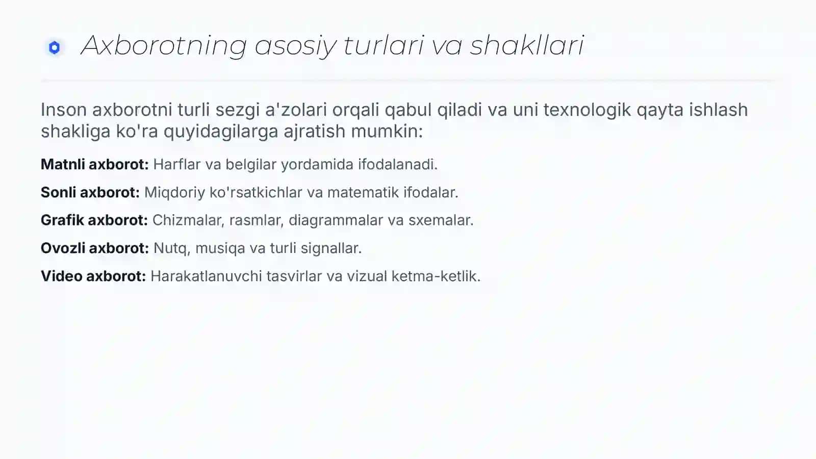 Axborotning jamiyatda tutgan o'rni va ahamiyati IT / AT 4