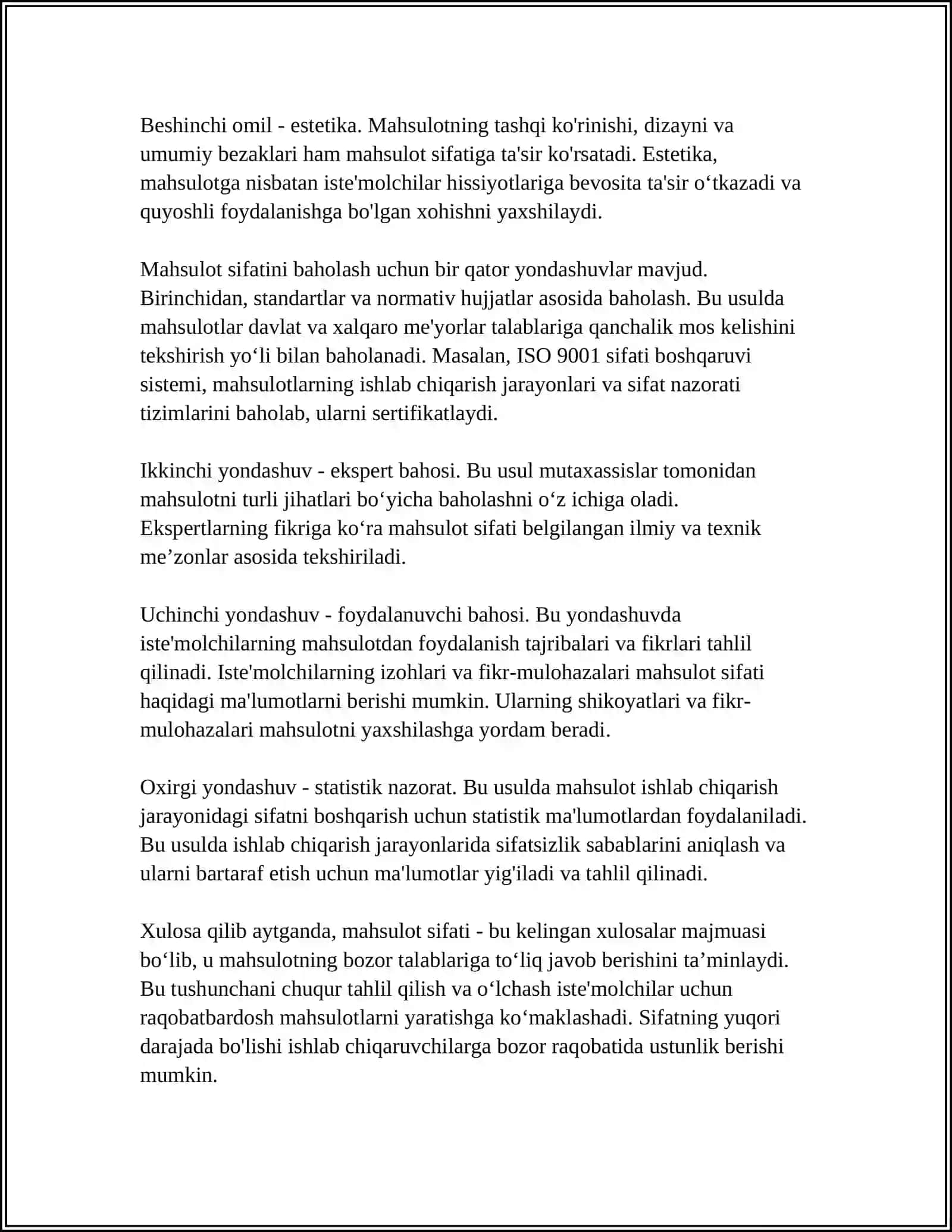 MAHSULOT SIFATIGA ETUVCHI OMILLAR VA ULARNING MAHSULOT SIFATIGA SALBIY TA'SIRINI KAMAYTIRISH USULLARI 4