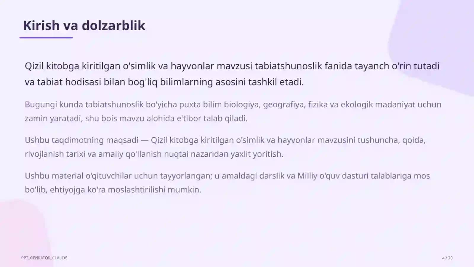 Qizil kitobga kiritilgan o'simlik va hayvonlar (4-sinf) 4