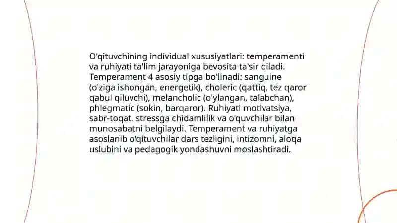 O'qituvchi xarakteri va uning individual xususiyatga qarab toifaga bo'linishi 4
