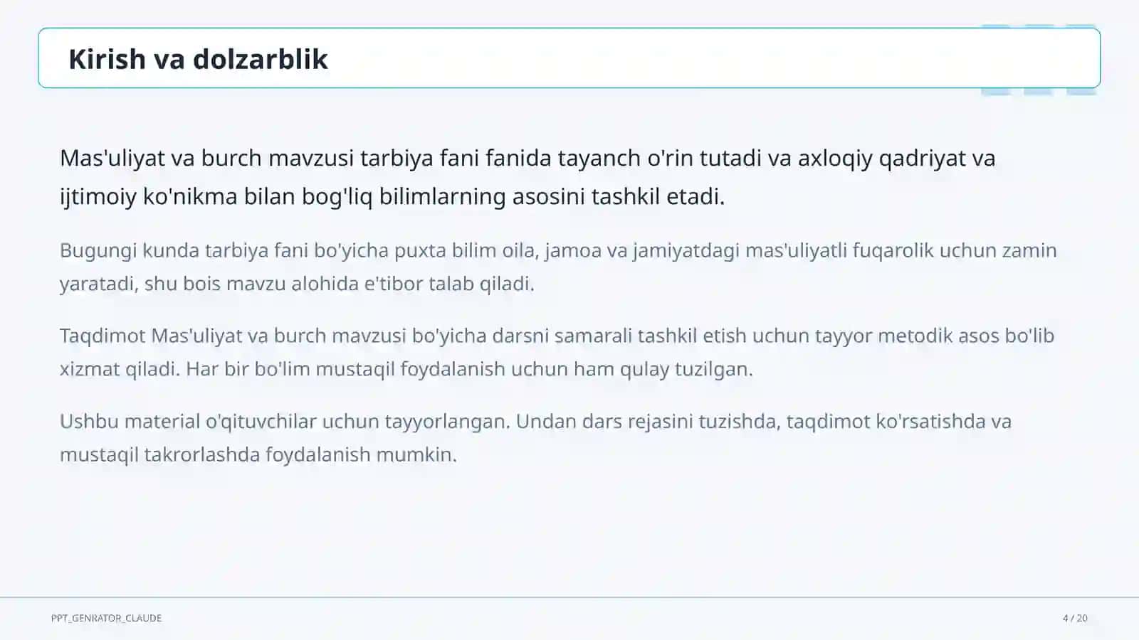 Mas'uliyat va burch (6-sinf) 4