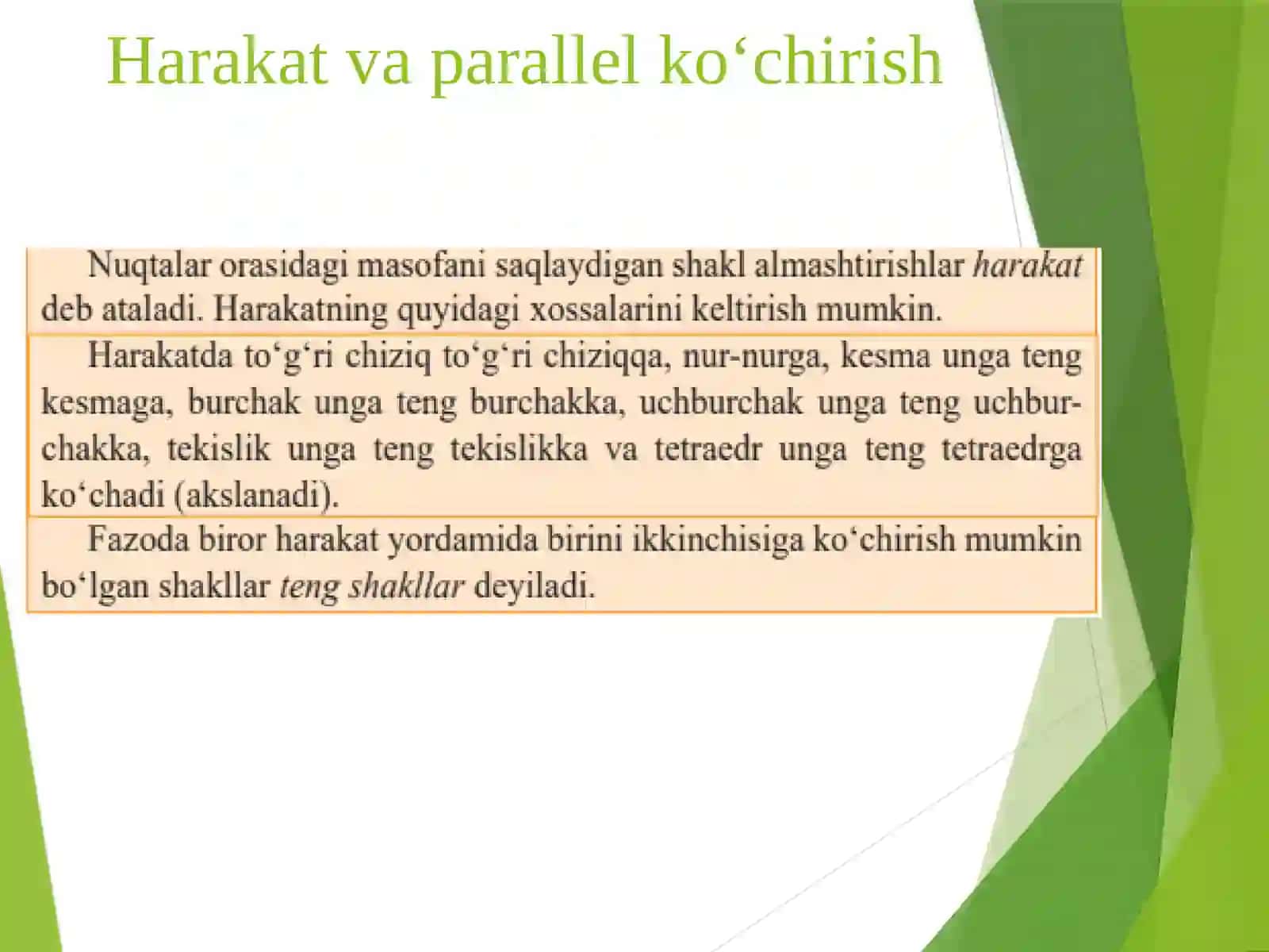 Fazoda geometrik almashtirishlar. Harakat va parallel ko‘chirish 4