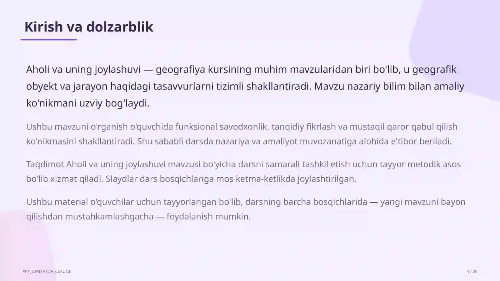 Aholi va uning joylashuvi (6-sinf) 4