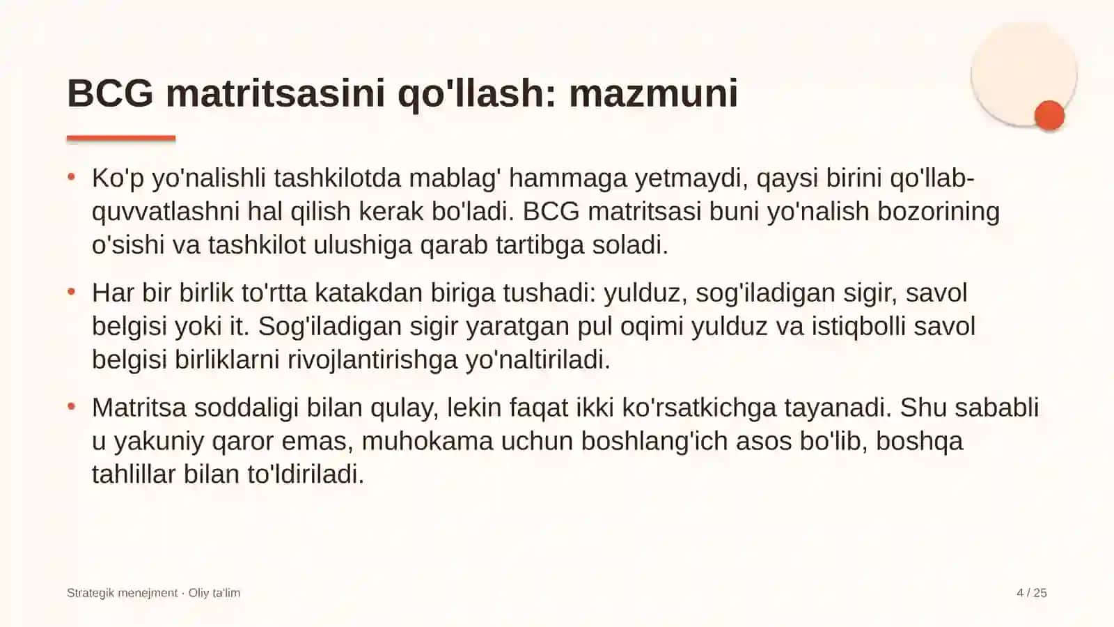 Baliqchilik xo'jaliklarida BCG matritsasini qo'llash 4
