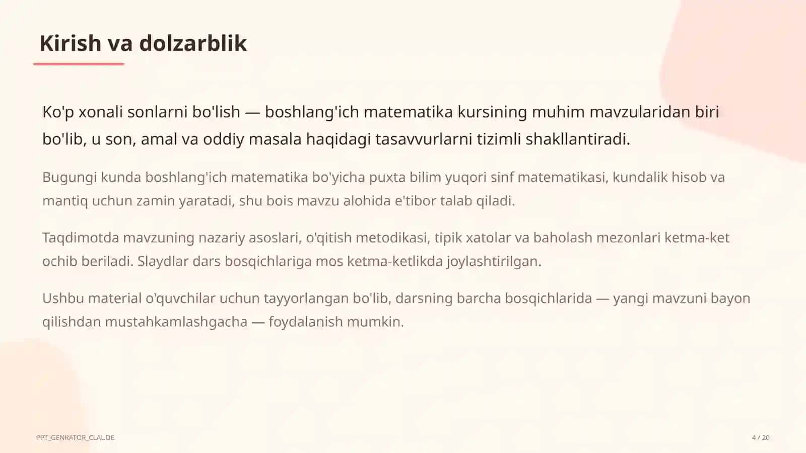 Ko'p xonali sonlarni bo'lish (4-sinf) 4