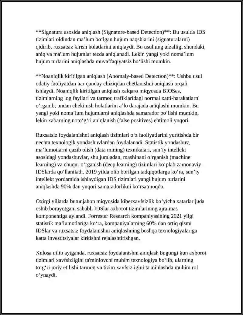 AXBOROT TIZIMLARI VA RESURSLARIDAN RUXSATSIZ FOYDALANISHLARNI ANIQLASH METODIKASI 4
