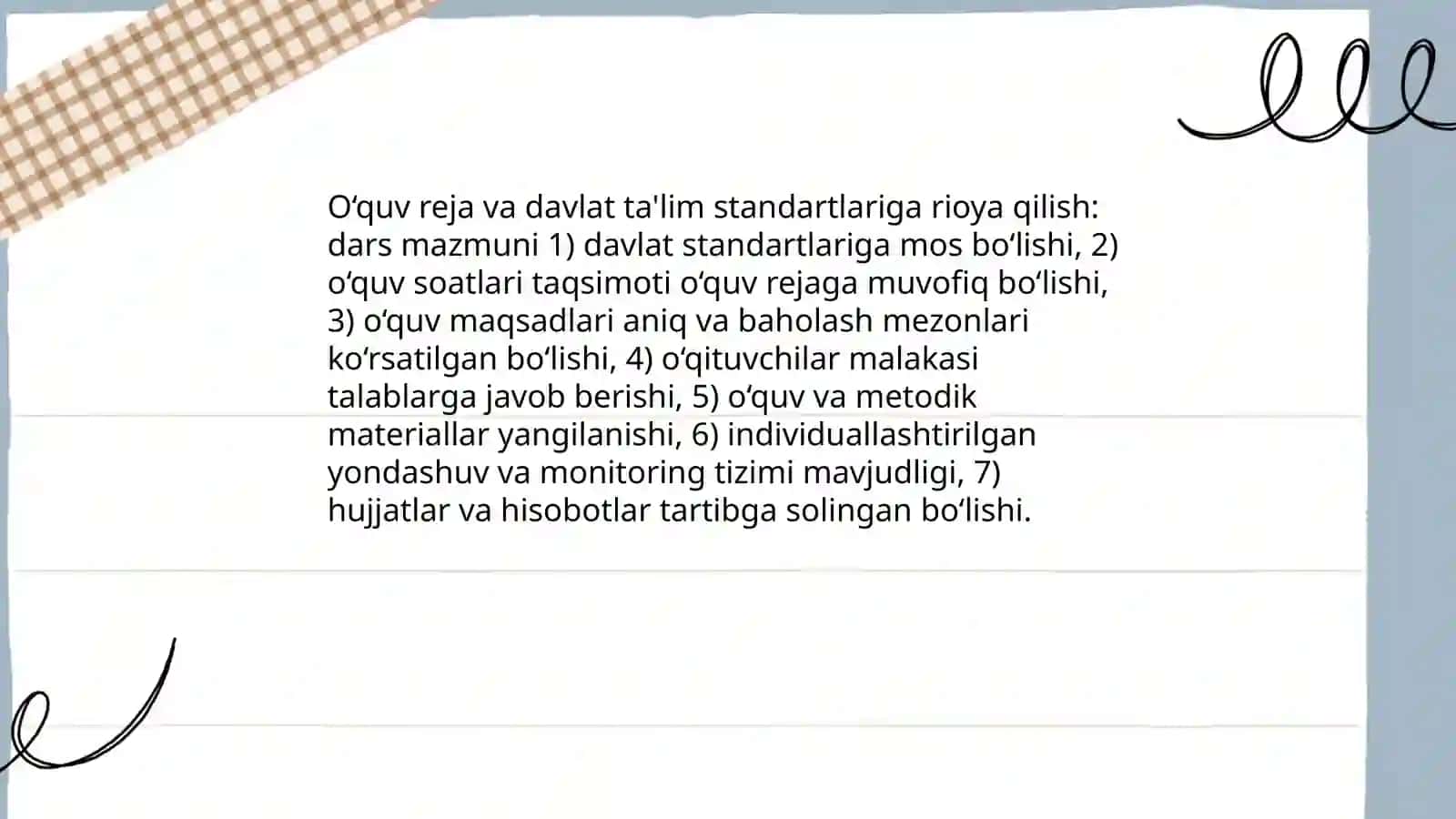 Mashg'ulotni tashkil etishga qo’yiladigan talablar 4