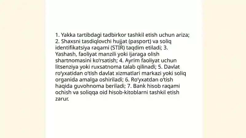 Tadbirkorlik korxonalarini tashkil etish va davlat roʻyxatidan oʻtkazish tartibi 4