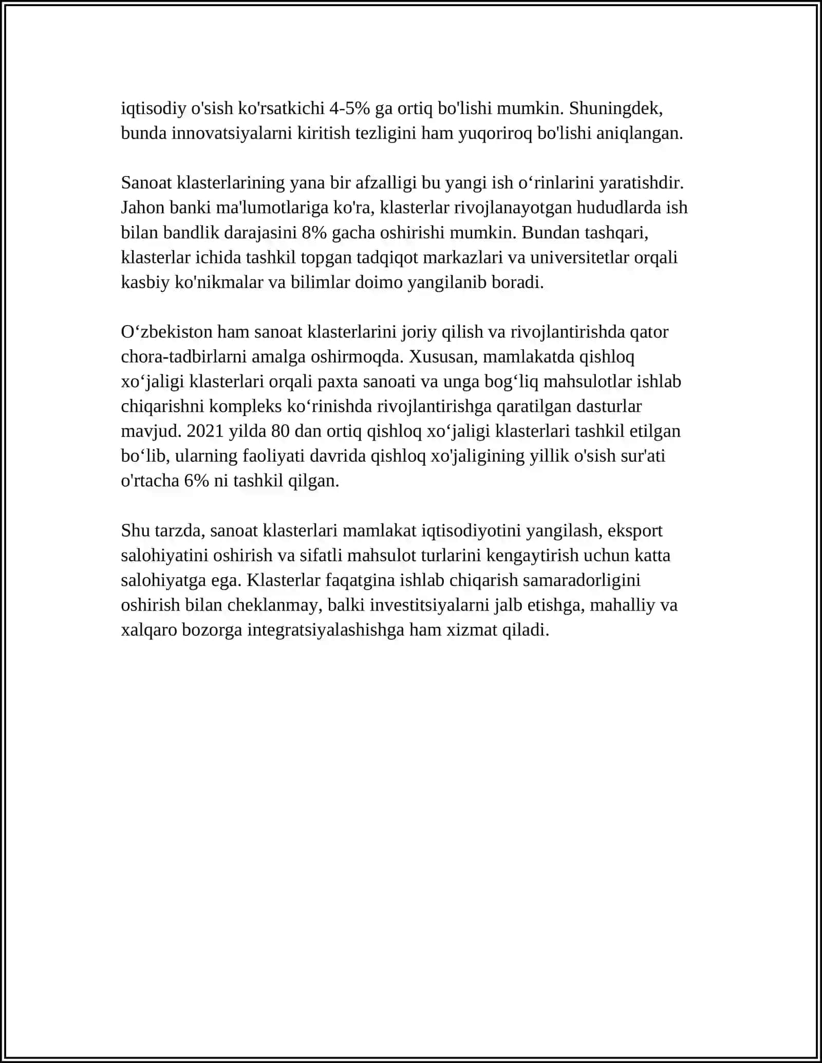 MUSTAQIL ISH Mavzu: SANOAT KLASTERLARINI AMALIYOTDA QO’LLASH 4