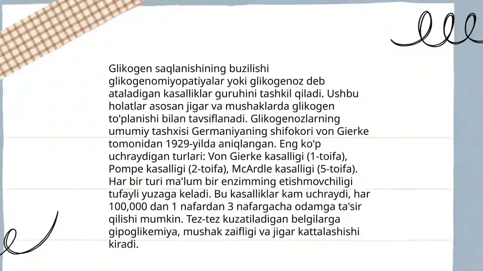 Gipoenergik holatlar. Glikogen kasalliklari. Glyukoza tashuvchilarining tuzilishi, spesifkligi, klinik ahamiyati 4